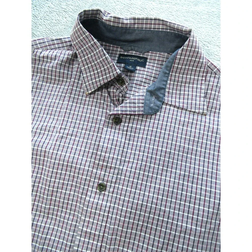 Banana Republic Shirt Mens Medium Long Sleeve Check Red Purple Buttoned Up